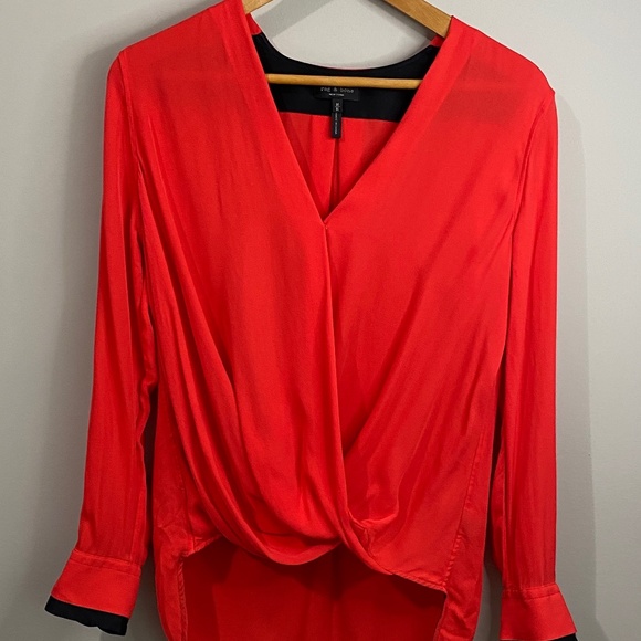 rag & bone Tops - Rag & Bone Silk Long Sleeve Cross High/Low Hem Sheer Blouse Women's Size Medium